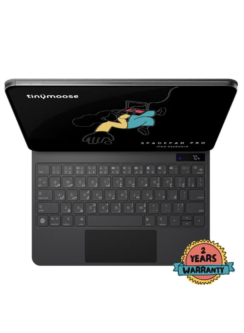 TinyMoose iPad Keyboard SpacePad Pro — Compatible with iPad Air 11 (2024-2025), iPad Air 5/4, iPad Pro 11-inch (2018–2022) — Arabic and English Keyboard, 5-Way Multi-Touch Touchpad, LED Battery Display, 7-Color Backlit, Scissor Keys, Adjustable Stand, Bluetooth 5.0 — Carbon Black - Image 1