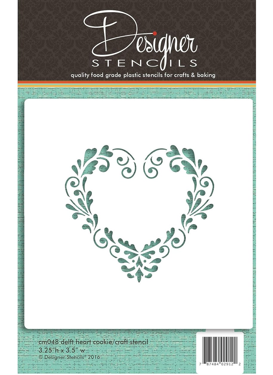 Designer Stencils - Delft Heart Cookie and Craft Stencil CM048 by Designer Stencils - Image 1