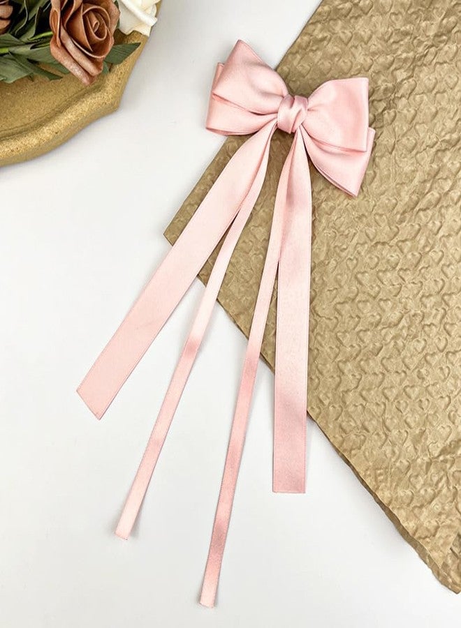 Cerun 2 Psc Premium Hair Clip Pink Satin Hair Ribbon Bows with Long Tail for Women Girls - Cute Hair Accessories for Hair Design - Image 4