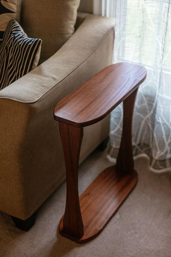 VM DECOR Wooden Narrow Side Table Stool Small Space Saving Apartment Size Sofa Bedside Nightstand Decor Furnitures Accent Table Natural Finish