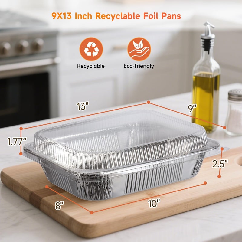 Lideropa Aluminum Pans with Clear Lids 9x13-10 Pack Aluminum Foil Pans, Heavy Duty Disposable Pans for Cooking, Storing, Prepping, and Freezing Food - Image 2