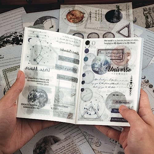 Dizdkizd Celestial Themed Washi Stickers for Journaling, Vintage Ephemera Sticker Book with 180pcs Planet Stickers and 20 Astronomy Scrapbook Papers for Junk Journals Paper Crafting - Image 1