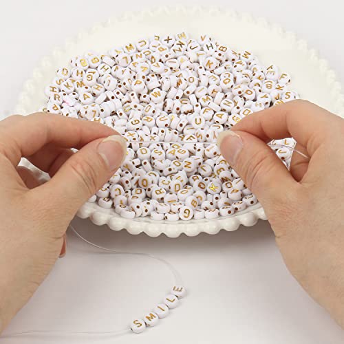 Xilitata 600pcs Acrylic Letter Beads Alphabet Gold Letters White Round Bead, 4x7mm, for Friendship Bracelets and Gifts Souvenir Jewelry Making - Image 4