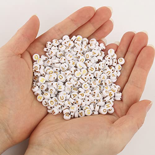 Xilitata 600pcs Acrylic Letter Beads Alphabet Gold Letters White Round Bead, 4x7mm, for Friendship Bracelets and Gifts Souvenir Jewelry Making - Image 3
