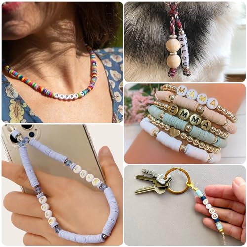 Xilitata 600pcs Acrylic Letter Beads Alphabet Gold Letters White Round Bead, 4x7mm, for Friendship Bracelets and Gifts Souvenir Jewelry Making - Image 5