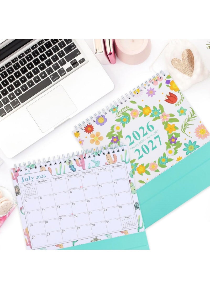 سايكفو تقويم مكتبي 2026-2027، تقويمات زهرية (يناير 2026 - يونيو 2027)، تقويم قائم قابل للتقليب بورق سميك، شهر صغير للعرض، تقويمات سطح مكتب صغيرة للمدرسة والمكتب والمنزل 8 × 7 بوصة (زهرة) - Image 2
