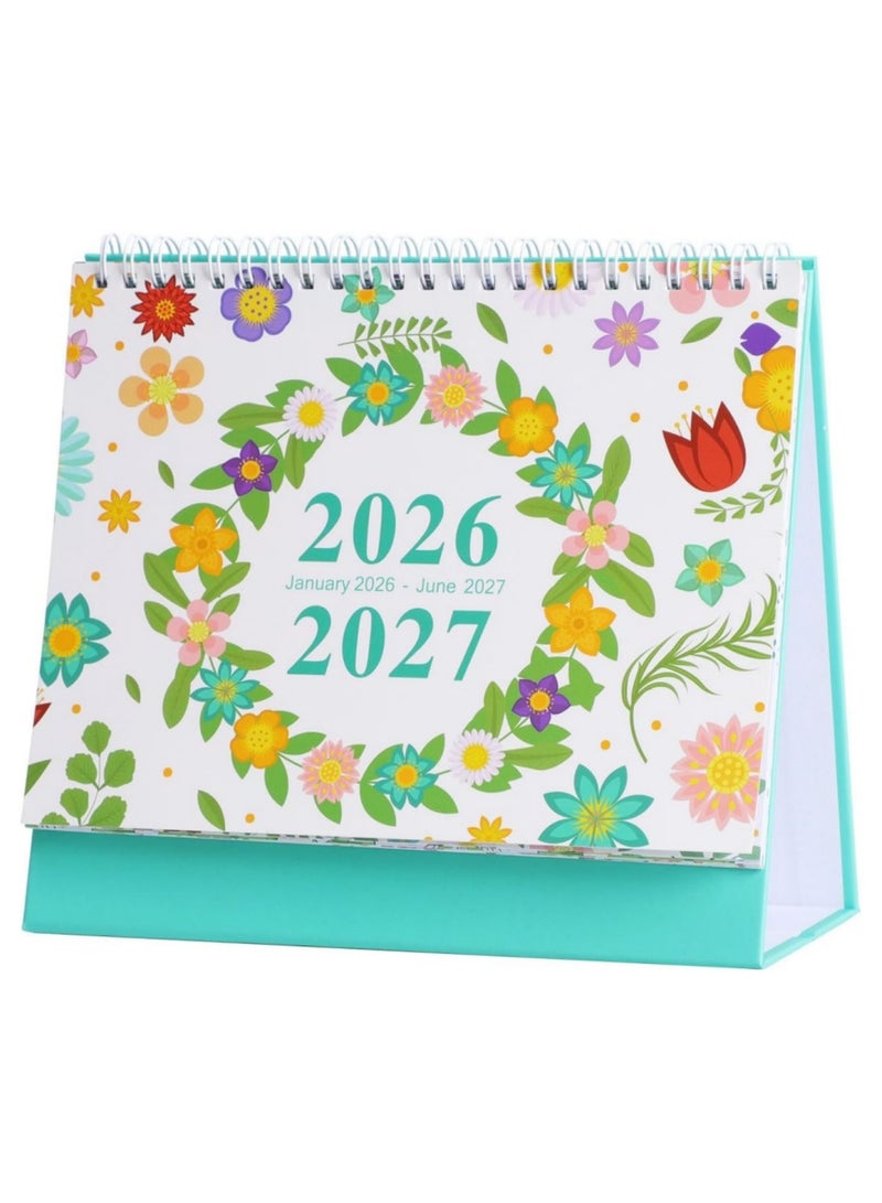 سايكفو تقويم مكتبي 2026-2027، تقويمات زهرية (يناير 2026 - يونيو 2027)، تقويم قائم قابل للتقليب بورق سميك، شهر صغير للعرض، تقويمات سطح مكتب صغيرة للمدرسة والمكتب والمنزل 8 × 7 بوصة (زهرة) - Image 1