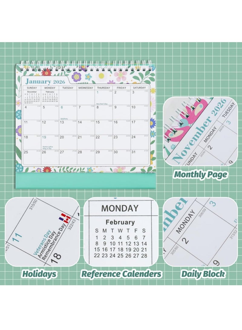 سايكفو تقويم مكتبي 2026-2027، تقويمات زهرية (يناير 2026 - يونيو 2027)، تقويم قائم قابل للتقليب بورق سميك، شهر صغير للعرض، تقويمات سطح مكتب صغيرة للمدرسة والمكتب والمنزل 8 × 7 بوصة (زهرة) - Image 5