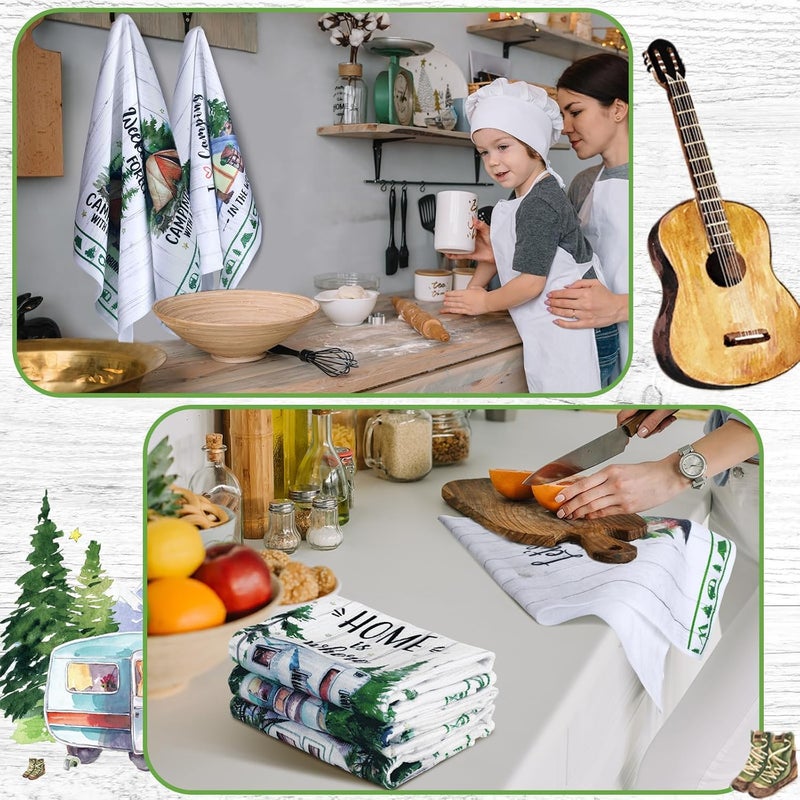 Macarrie 6 Pcs Camping Kitchen Towels Watercolor Style Dish Towels Camper Absorbent Hand Towels Kit with Funny Camping Pattern 21 x 14 Inches for Cool Camping Gifts Camping Accessories for RV Campers - Image 5