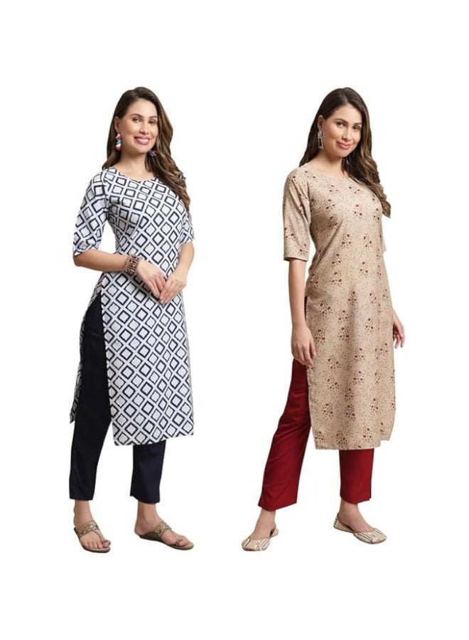 Pinkmint store Women's Crepe Kurta Pant Set Regular Wear (Pack of 2) S - Image 1