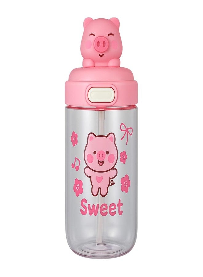 GUCHIGU Kids Sipper Bottle with Straw for Baby | Leak-Proof, BPA-Free Water Bottle with Cute Design Lid & Strap | Easy Grip, 360° Drinking | Baby Toddler Water Sipper Cup (Pink, 450ml) - Image 1
