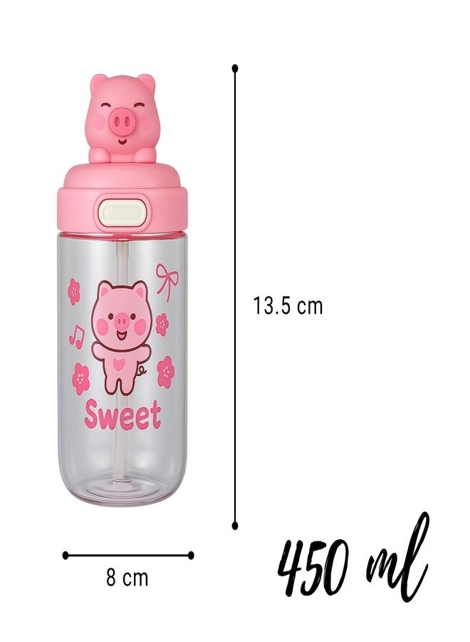 GUCHIGU Kids Sipper Bottle with Straw for Baby | Leak-Proof, BPA-Free Water Bottle with Cute Design Lid & Strap | Easy Grip, 360° Drinking | Baby Toddler Water Sipper Cup (Pink, 450ml) - Image 4