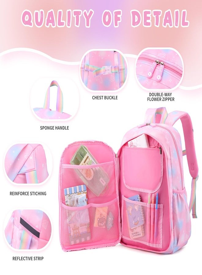 BEFUNIRISE Girls School Backpack, Cute 16-17 inch Pink Large, Trendy Daypack with Unique 180 Degree Opening, Multiple Compartments, Adjustable Straps, Padded Back Panel, Reflective Strips - Image 4