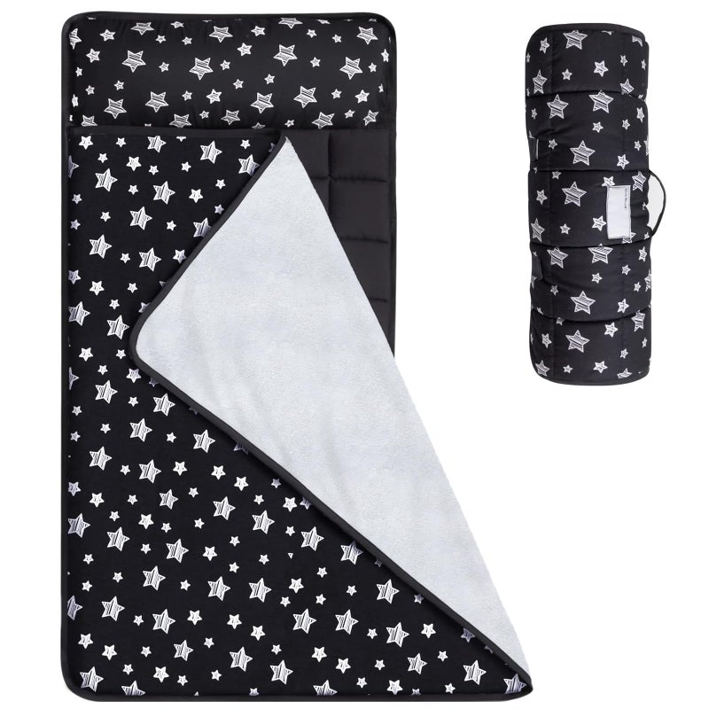 Moonsea Toddler Sleeping Bag Nap Mat Black with Fleece Blanket, Lightweight, Soft Perfect for Toddlers Preschool, Daycare, Travel Sleeping Bag Boys Girls, 21" x 50" Fit Standard Cot - Image 1