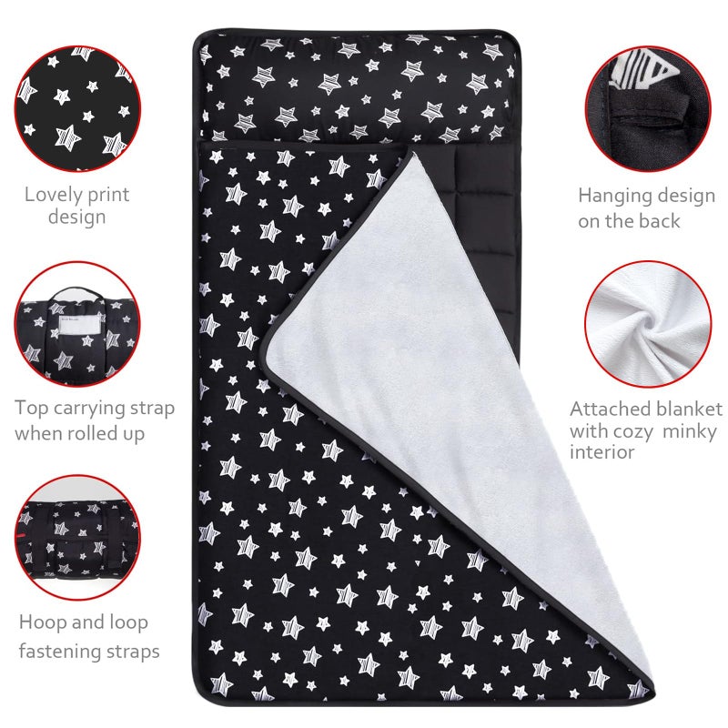 Moonsea Toddler Sleeping Bag Nap Mat Black with Fleece Blanket, Lightweight, Soft Perfect for Toddlers Preschool, Daycare, Travel Sleeping Bag Boys Girls, 21" x 50" Fit Standard Cot - Image 3