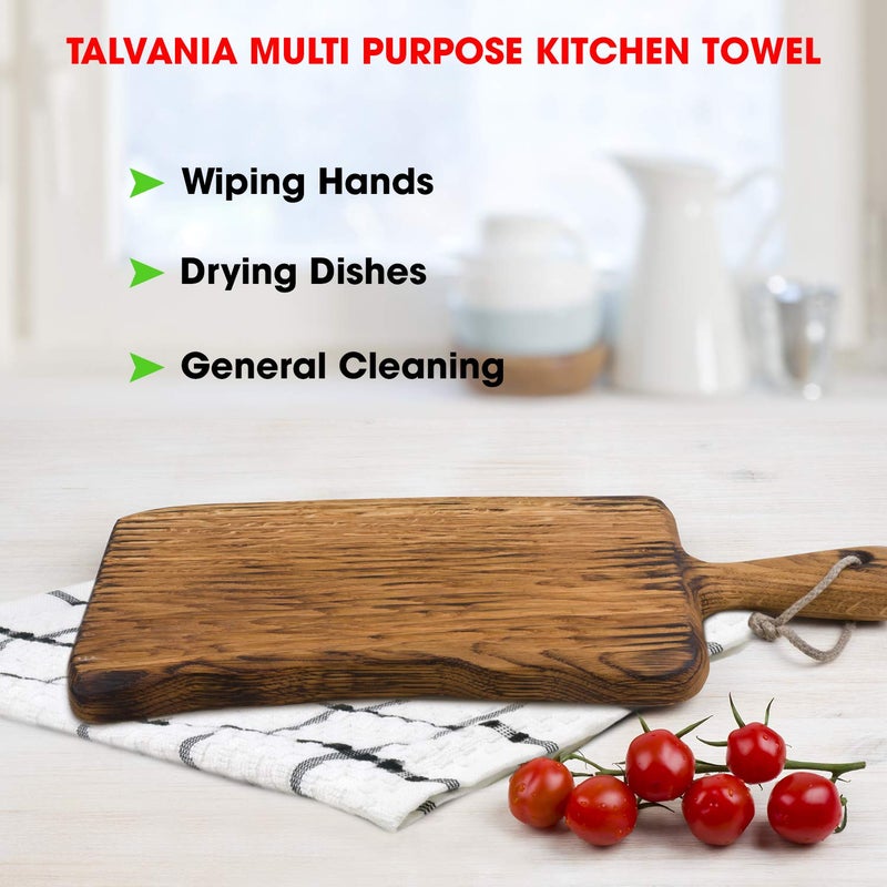 TALVANIA Kitchen Dish Towels  100% Cotton Dobby Weave Terry Towel Set  12 Pack Soft and Absorbent Multipurpose Dish Cloth  Hand Towel and All Kitchen Cleaning 15  X 25  Washable (Black & White) - Image 5