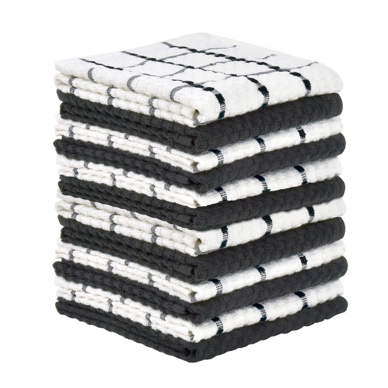TALVANIA Kitchen Dish Towels  100% Cotton Dobby Weave Terry Towel Set  12 Pack Soft and Absorbent Multipurpose Dish Cloth  Hand Towel and All Kitchen Cleaning 15  X 25  Washable (Black & White) - Image 2