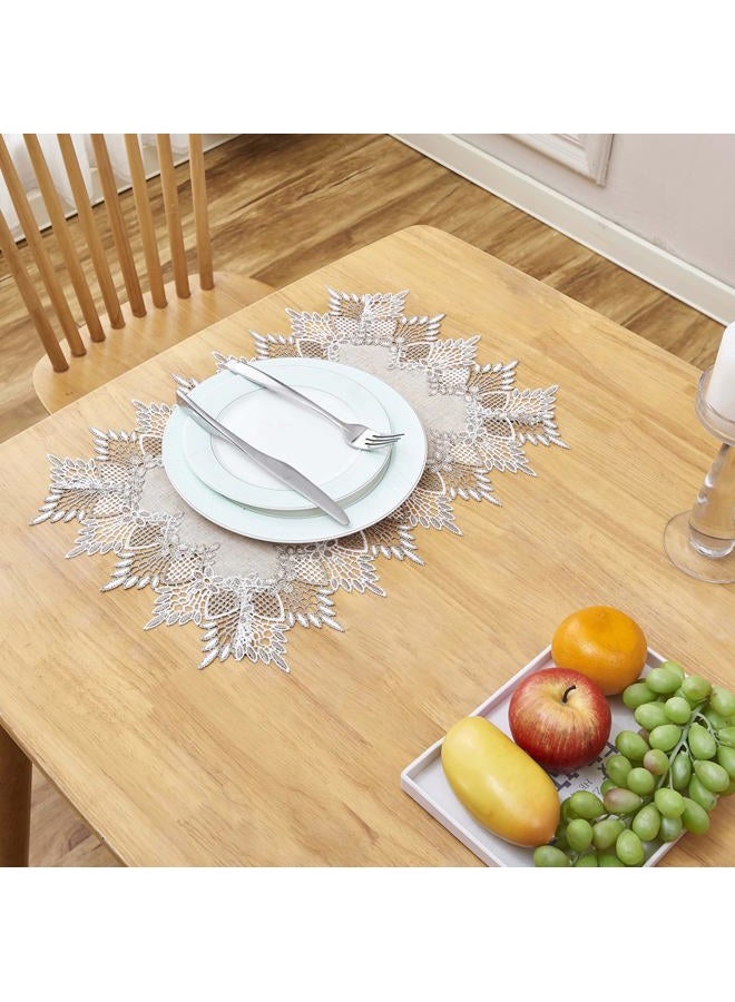 Raedan Natural Linen Placemats Set of 2, Neutral Earth Tones Beige Lace Coffee Doily Table Topper Dresser Scarf Place Mats (Set of 2, Natural) - Image 3