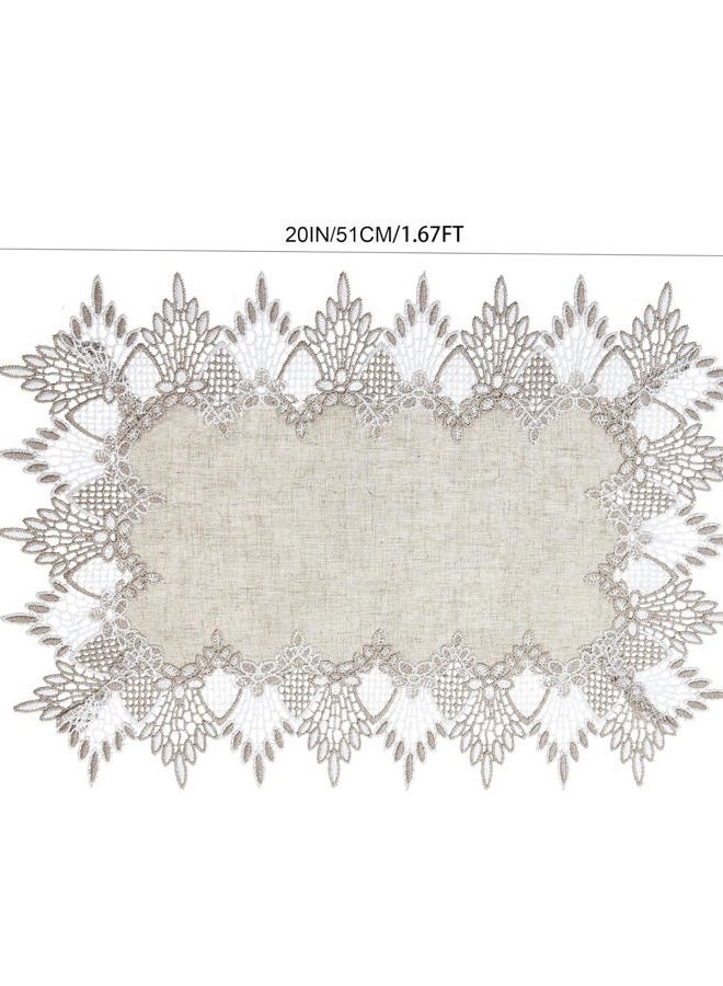 Raedan Natural Linen Placemats Set of 2, Neutral Earth Tones Beige Lace Coffee Doily Table Topper Dresser Scarf Place Mats (Set of 2, Natural) - Image 5