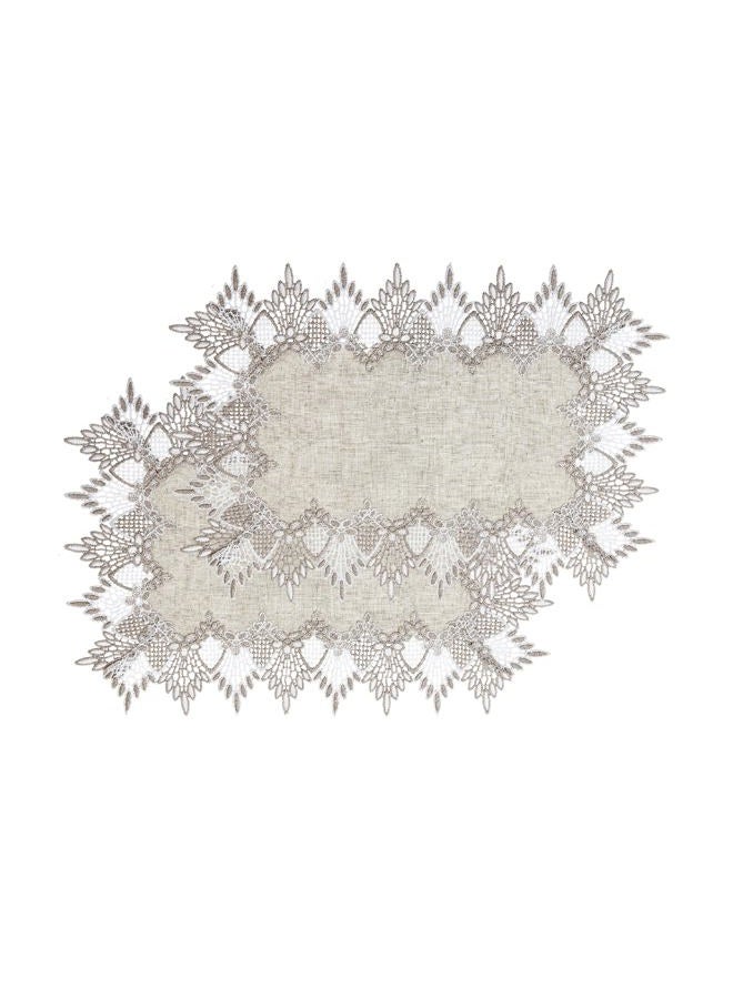 Raedan Natural Linen Placemats Set of 2, Neutral Earth Tones Beige Lace Coffee Doily Table Topper Dresser Scarf Place Mats (Set of 2, Natural) - Image 1