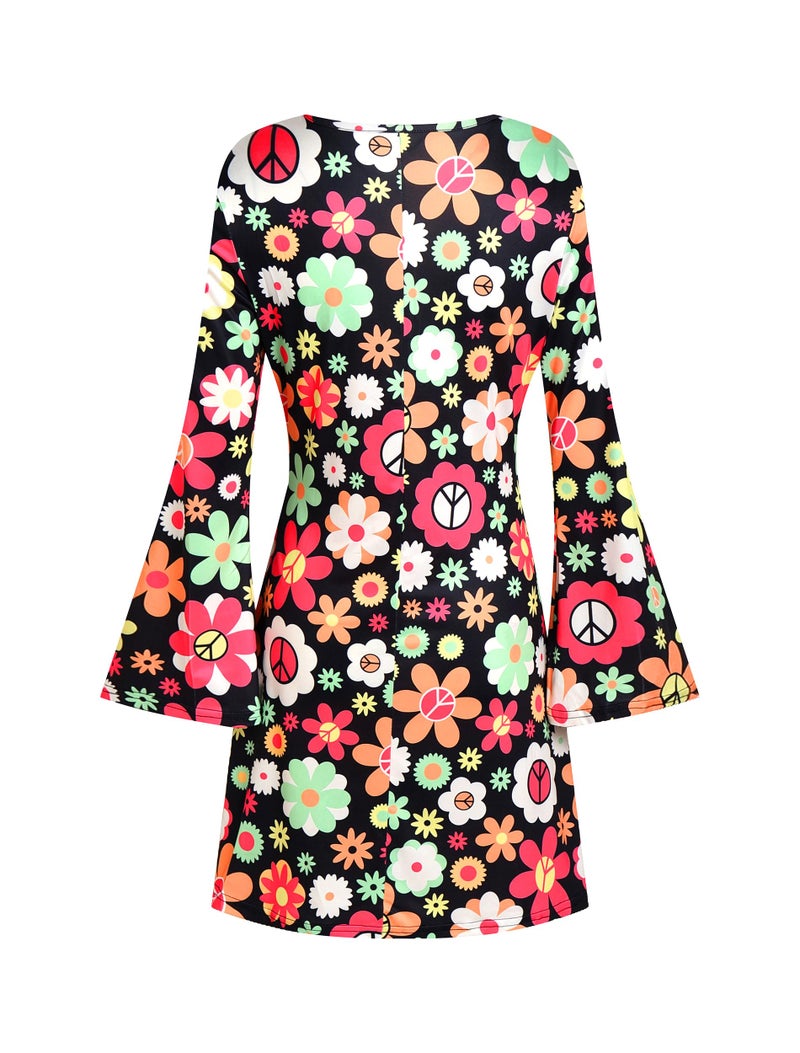 Deerjoke 60s 70s Disco Outfit Hippie Costume Women, 1970 Style Clothes Dress Accessories Jewelry Halloween (Black, X-Large) - Image 3