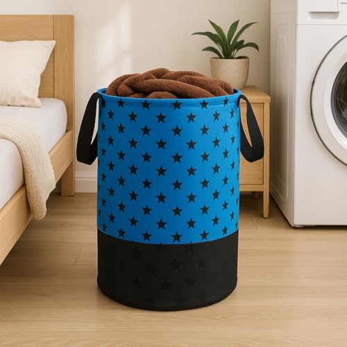 BB BACKBENCHERS Heavy Duty Laundry Basket | Large Round Collapsible Storage Hamper | for Blankets, Toys & Laundry | Foldable Home Organizer for Dorm, Apartment | Blue Star - Image 4