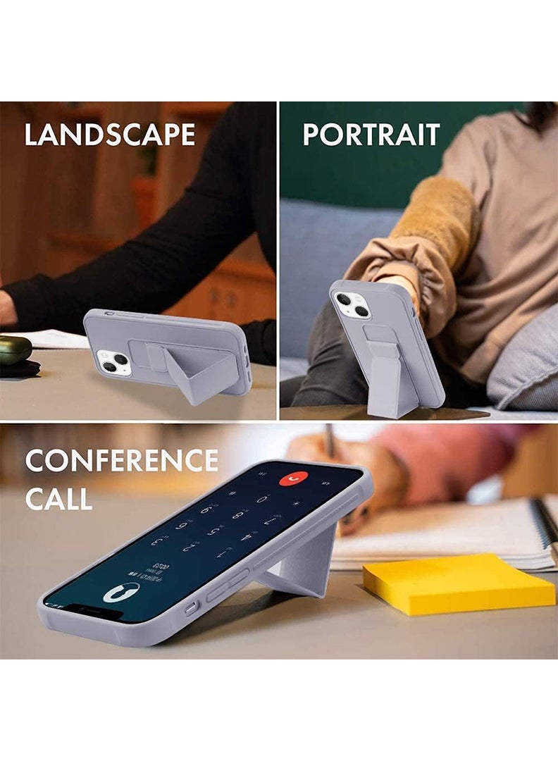 Case Up Compatible with Apple iPhone 14 Plus Case with Magnetic Stand & Holder, Premium Silicone Finger Grip Strap Holder Case Car Mount Kickstand Cover- Grey - Image 3