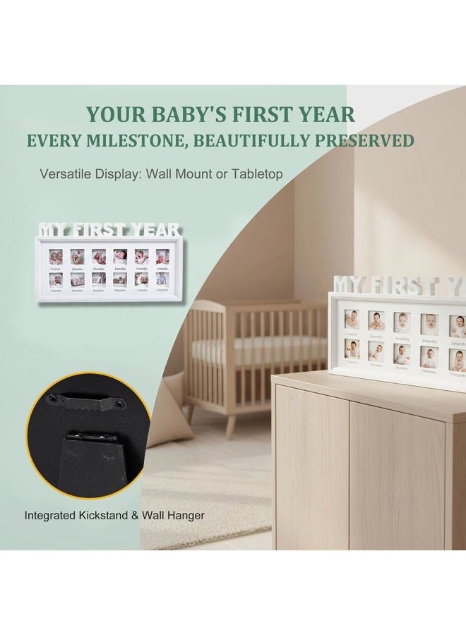 MICKYU Baby Picture Frames, My First Year 12 Monthly Keepsake Photo Frame for Newborn Baby, First Mothers Day Gifts for Mom Parents (White) - Image 5