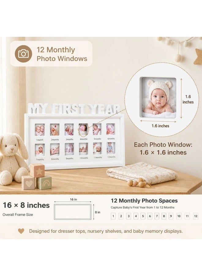MICKYU Baby Picture Frames, My First Year 12 Monthly Keepsake Photo Frame for Newborn Baby, First Mothers Day Gifts for Mom Parents (White) - Image 2