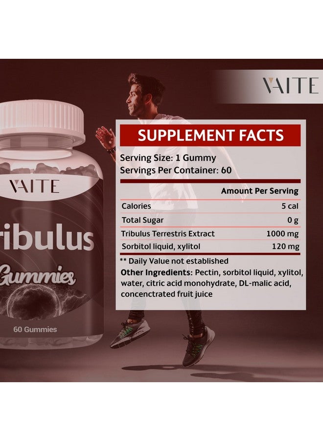 VAITE جومي تريبيولوس تيرستريس 1000 ملغ - 60 جومي قابلة للمضغ - نباتي، خالي من السكر، خالي من الجلوتين، غير معدل وراثيًا - تركيبة يومية نباتية - لا حاجة للماء - شكل مكمل سهل الاستخدام - Image 3