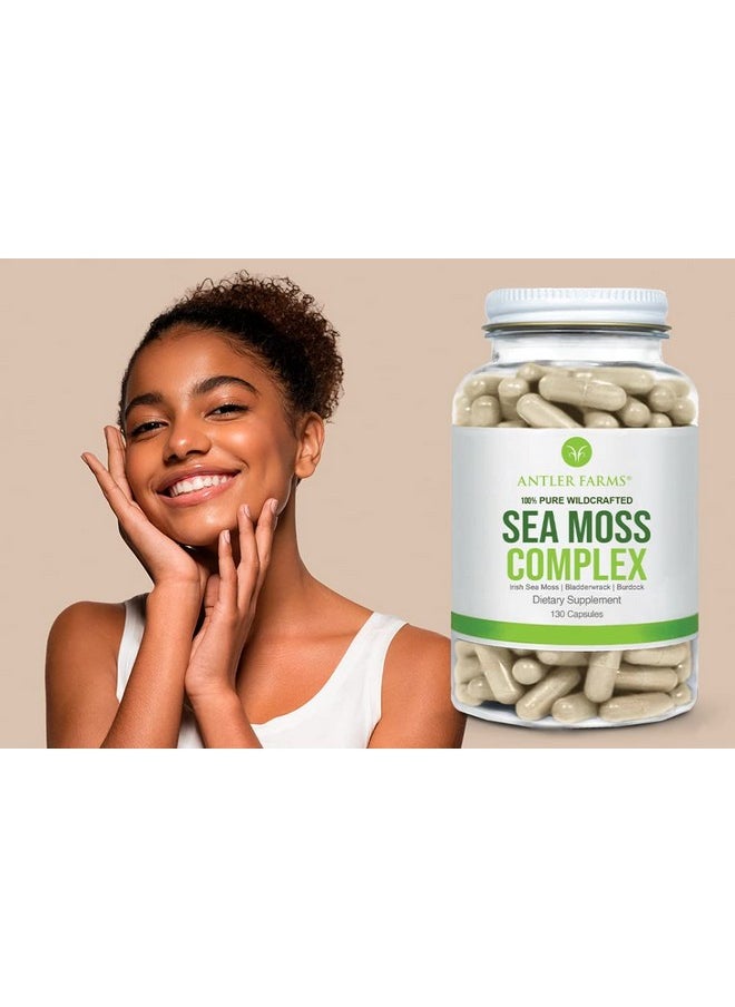 Antler Farms - 100% Pure Sea Moss Complex 130 Capsules Organic & Wildcrafted Irish Sea Moss Bladderwrack Burdock Root Vegan Gluten Soy And Dairy Free - Image 1