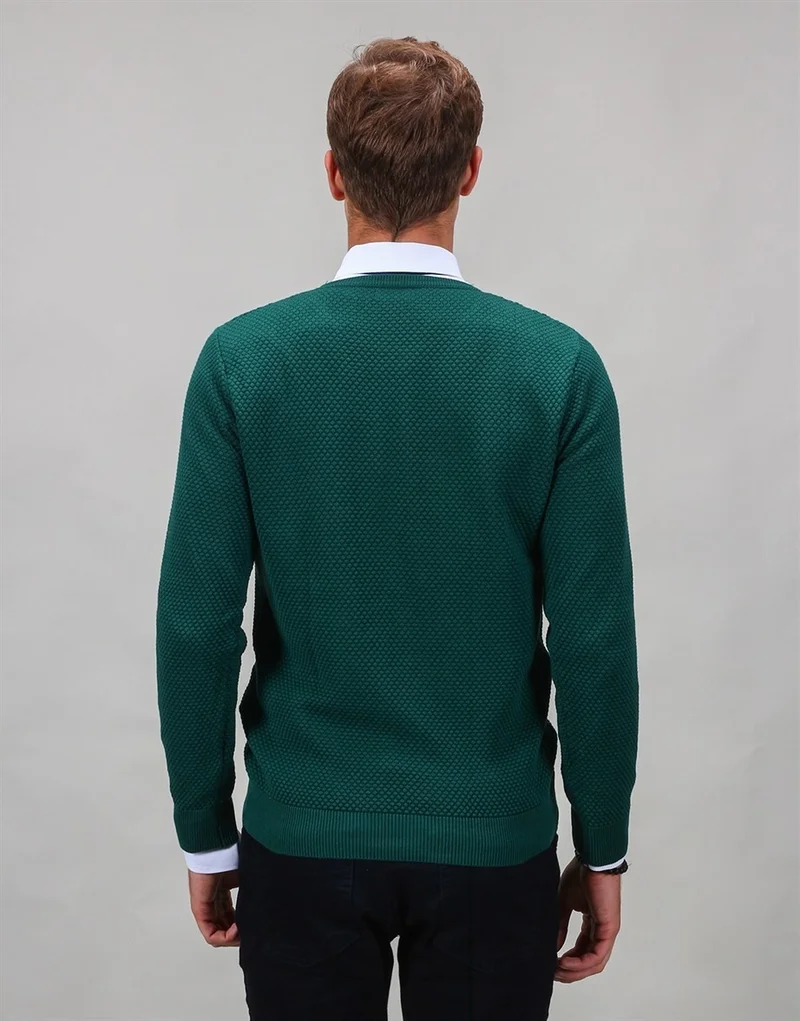 Tudors Crew Neck Green Patterned Men's Sweater