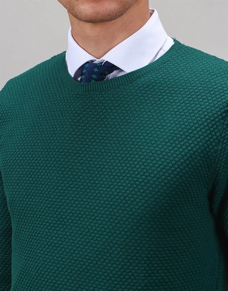 Tudors Crew Neck Green Patterned Men's Sweater