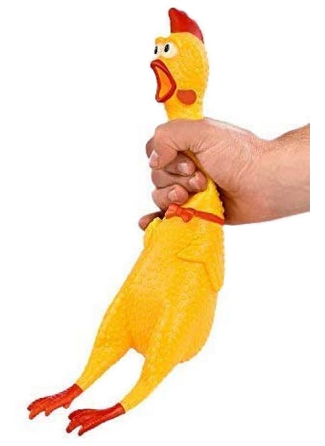 briteNway Hilarious 15” Rubber Screaming Chicken Toy For Kids & Pets - Super Durable & Funny Squeaky Chicken Dog Chew Toy - Silly Squeezing & Squawking Novelty Gift Idea - Vibrant Colors & Wacky Design  - Image 1