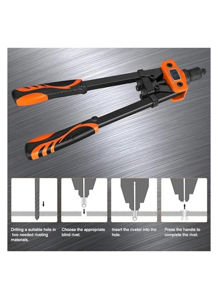 PROMASS Rivet Gun, Manual Hand Riveter with 50 Pcs Rivets, Heavy Duty Riveter with 3 Nosepieces for Plastic Metal Leather Vehicle  - Image 3