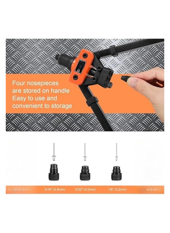 PROMASS Rivet Gun, Manual Hand Riveter with 50 Pcs Rivets, Heavy Duty Riveter with 3 Nosepieces for Plastic Metal Leather Vehicle  - Image 5