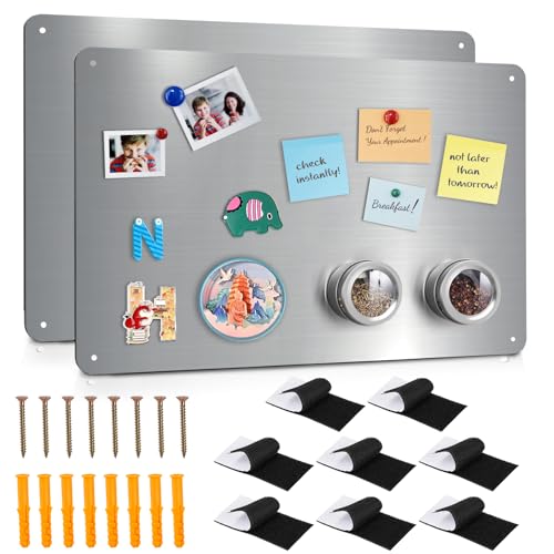 Bekith 2 Pack Stainless Steel Magnetic Board, 17.1" x 11.8" Magnet Bulletin Board to Display Magnetic Letters Numbers, Notes, Poetry, Photos, Spice Jars, Suitable for Wall, Refrigerator, Cabinet - Image 1