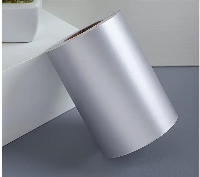 LIVECOOL Self Adhesive Home Floor Tiles Wallpaper Border Board Trim Moulding Sticker SolidWallpaper Border Removable Waterproof Bathroom Mirror Frame (5 X 240, Silver Brush) - Image 1