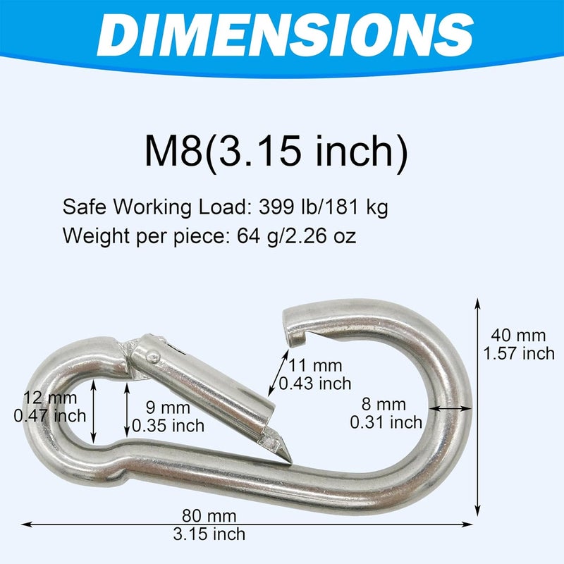 Outmate Marine Grade 316 Stainless Steel Carabiners Heavy Duty, Durable & Rust-Free Clips for Gym, Swing, Dog Leashes, Hammocks, Keychains, and More - Image 3