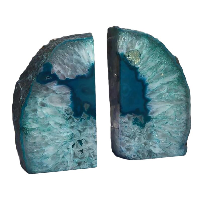 JIC Gem Crystal Bookends for Shelves Teal Agate Bookends Geode Book Ends to Hold Books Heavy Duty Bookends with Rubber Bumpers for Decoration(1 Pair, 6 to 8 Lbs) - Image 2