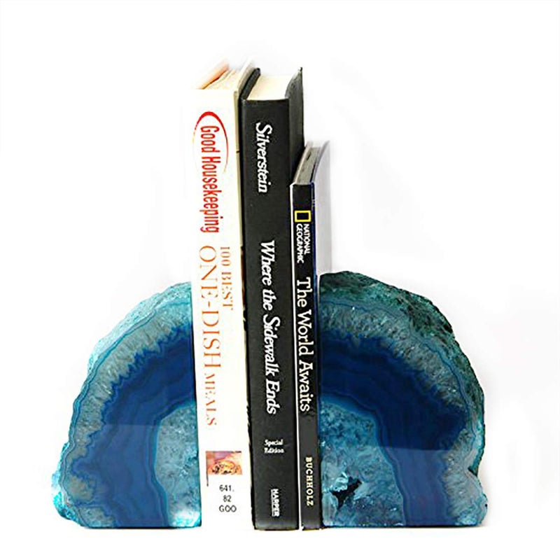 JIC Gem Crystal Bookends for Shelves Teal Agate Bookends Geode Book Ends to Hold Books Heavy Duty Bookends with Rubber Bumpers for Decoration(1 Pair, 6 to 8 Lbs) - Image 1