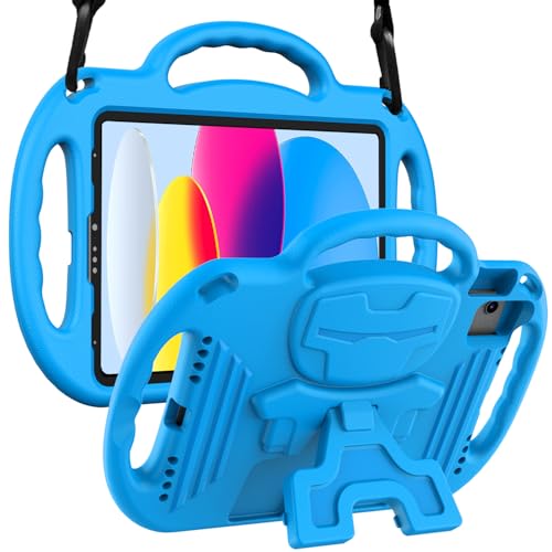 LTROP Kids Case for iPad A16 11th Generation (11-inch,2025)/ 10th Generation (10.9 Inch,2022)/ Air 5th/ 4th Gen 10.9” with Shoulder Strap, Shockproof Lightweight Handle Stand Child Bumper Case, Blue - Image 1