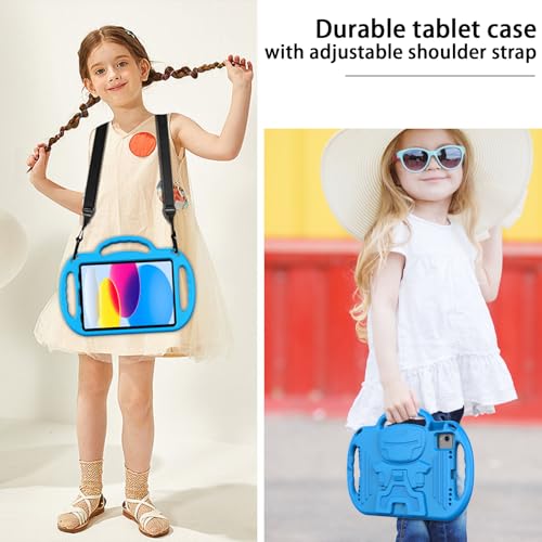 LTROP Kids Case for iPad A16 11th Generation (11-inch,2025)/ 10th Generation (10.9 Inch,2022)/ Air 5th/ 4th Gen 10.9” with Shoulder Strap, Shockproof Lightweight Handle Stand Child Bumper Case, Blue - Image 4