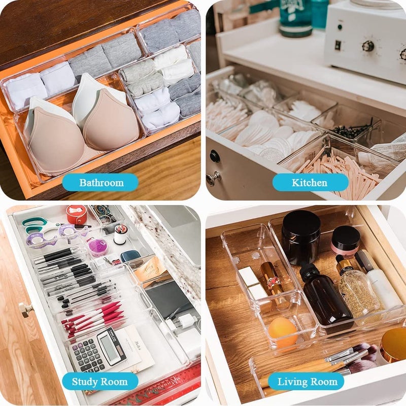 HOLLIO Desk Drawer Organizer Trays Plastic Storage Basket Multipurpose Colorful For Kitchen Home Organiser Box For Wardrobe Fruits Vegetables Toys Stationary Items Cerise - Image 2