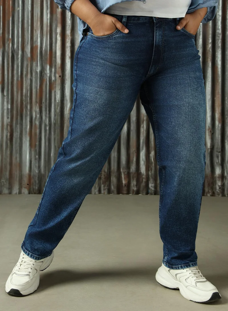 HIGH STAR  Women's Indigo Cotton Blend Distressed Plus Size Jeans for Women | Best Price UAE