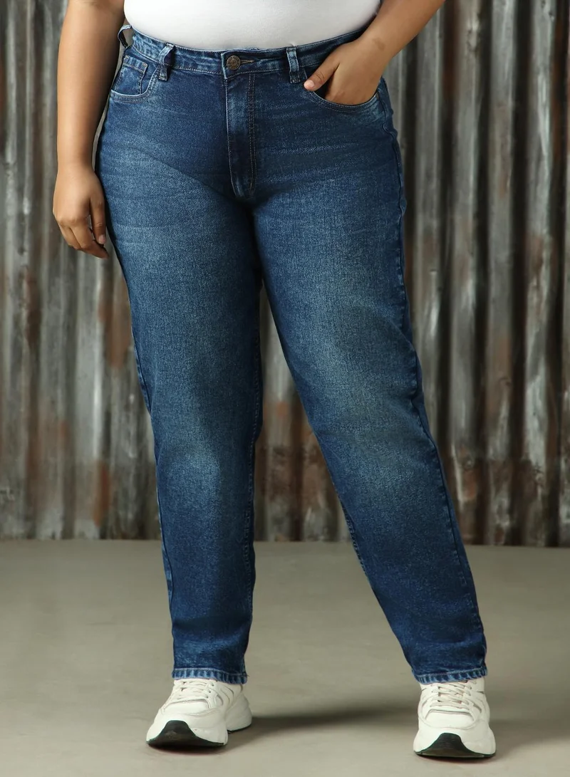 HIGH STAR  Women's Indigo Cotton Blend Distressed Plus Size Jeans for Women | Best Price UAE