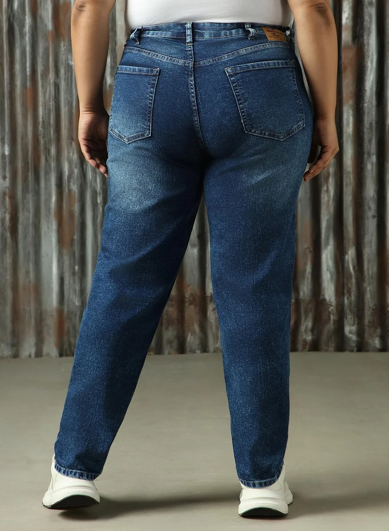HIGH STAR  Women's Indigo Cotton Blend Distressed Plus Size Jeans for Women | Best Price UAE