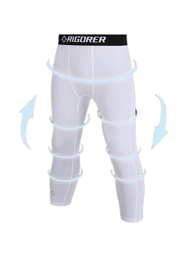 Rigorer Seven-Point Compression Pants Sports Training Sweat-Absorbent Breathable Elastic Fitness Pants Z121211403 Pure White 4Xl - Image 3