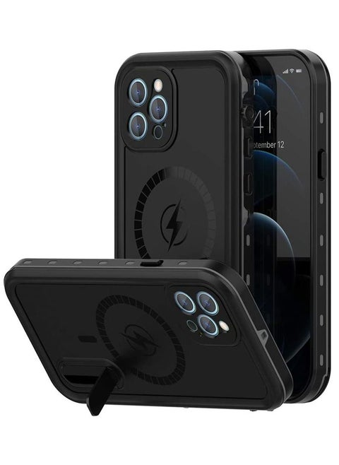 Case for iPhone 12  with Mag-Safe Charging,Waterproof with Built-in Screen Protector Military Grade Drop Tested Rugged Shockproof Kickstand for Apple iPhone 12 (Black)