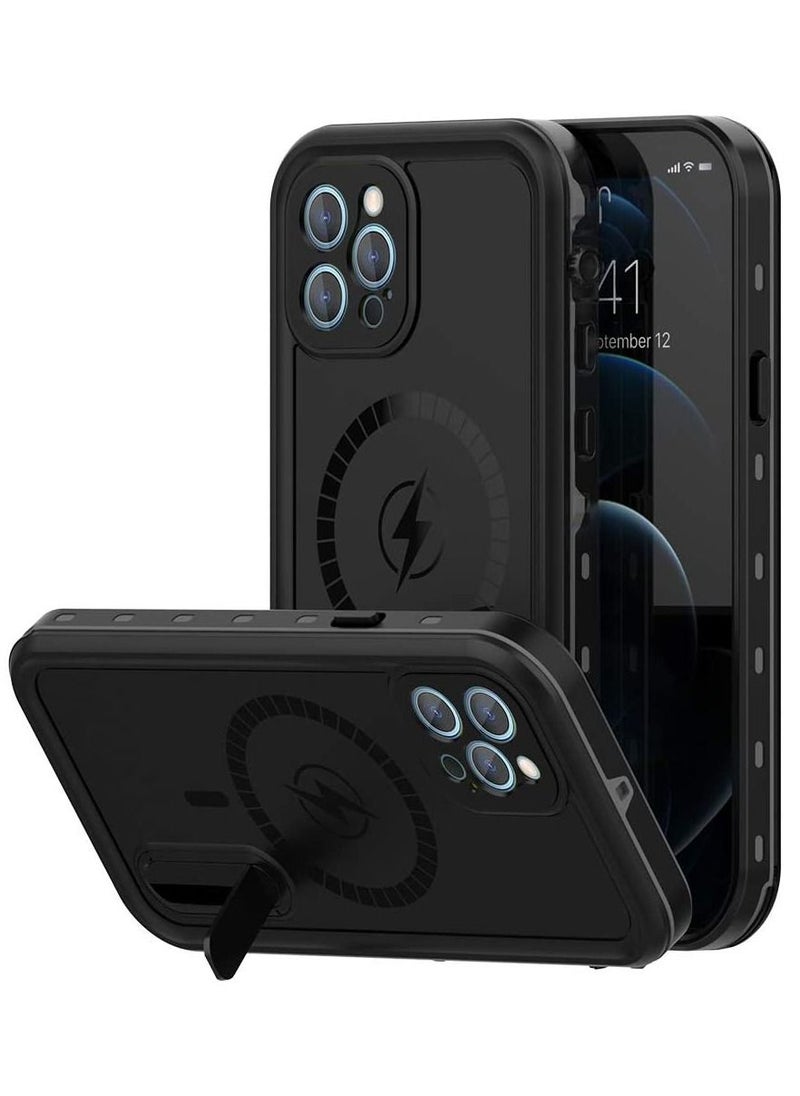 Generic - Case for iPhone 12  with Mag-Safe Charging,Waterproof with Built-in Screen Protector Military Grade Drop Tested Rugged Shockproof Kickstand for Apple iPhone 12 (Black) - Image 1
